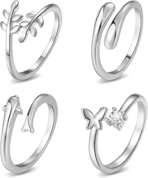 4pcs Toe Rings for Women Non Tanish Adjustable Gold Toe Rings Set Simple Cz Minimalist Ring for Women Beach Foot Jewelry