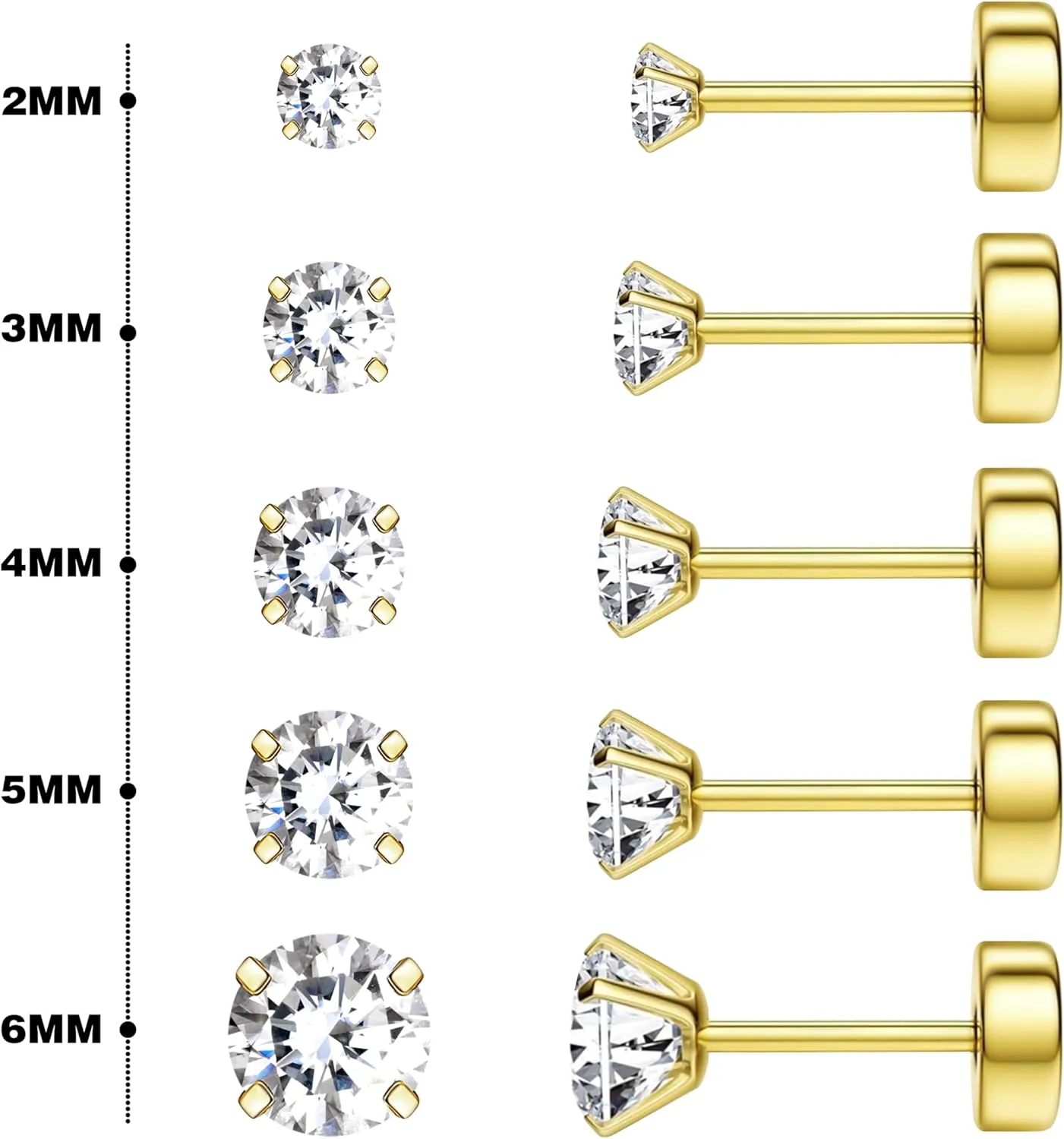 5 Pairs Flat Back Stud Earrings Set for Women Trendy Hypoallergenic Surgical Steel Stud Earrings for Sensitive Ears Cute Cartilage Helix Earring Set for Multiple Piercing Jewelry Gifts