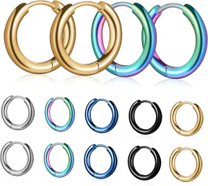 5 Pairs Small Hoop Earrings Titanium Steel Circle Hoops Earrings for Men Women Minimalist Jewelry Set Unisex Black Silver Colorful