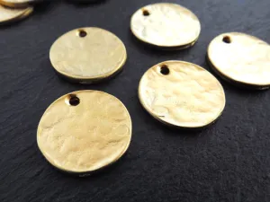 5 Plain Round Rustic Disc Pendants, Jewelry Making Supplies Findings - 22k Matte Gold Plated