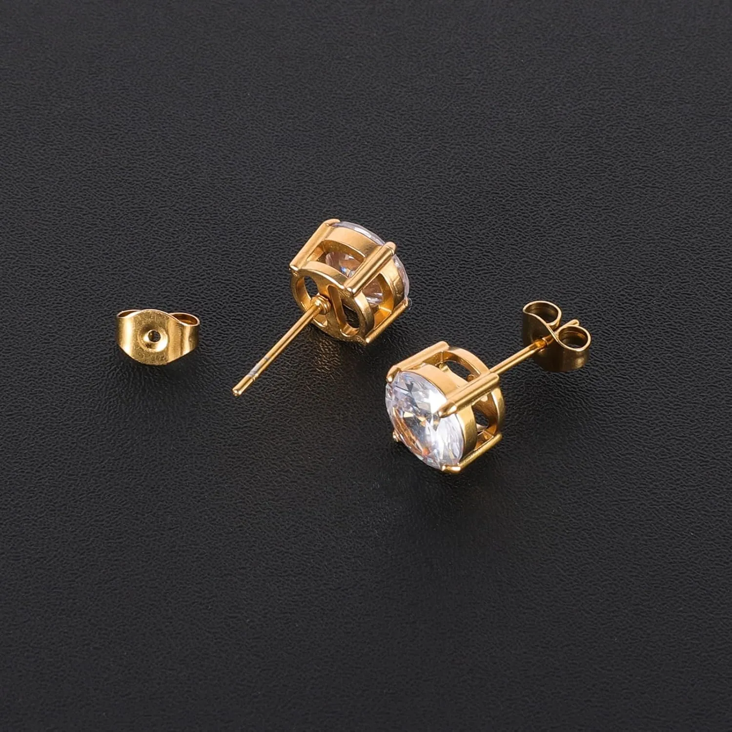 6 Pairs Surgical Stainless Steel Cubic Zirconia Stud Earrings Set, 18K Gold Plated Round Square Princess Cut Clear CZ Stud Earrings for Women