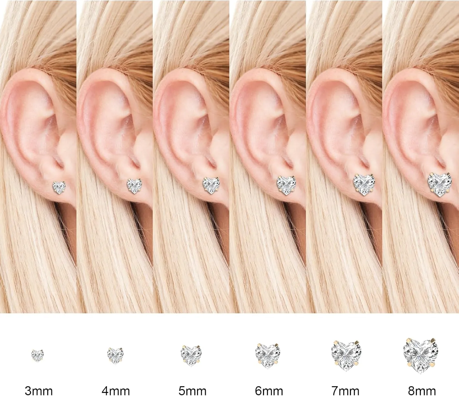 6 Pairs Surgical Stainless Steel Screw back Stud Earrings, 18K Gold Plated Heart Star Square Princess Cut Round Cubic Zirconia CZ Stud Earrings Set