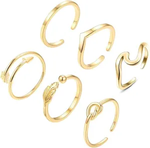 6PCS Open Rings Set Adjustable Rings for Women,Women Stackable Rings Adjustable Opening Rings Birthday GiftPack Knot Knuckle Rings Open Thin Band Thumb Ring Set