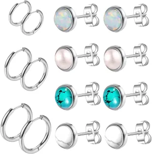 7 Pairs Titanium Earrings for Men Women Titanium Steel Stud Earrings for Sensitive Ears Opal Cubic Zirconia Hypoallergenic Surgical Steel Cartilage Earrings Hoop 20G Flat Back Stud Earrings Multiple Piercing Jewelry ?