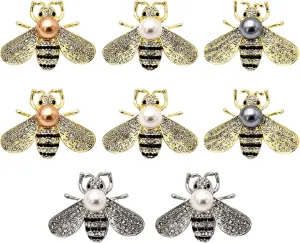 8 PCS Honey Bee Brooches Lapel Pins Crystal Insect Themed Bee Brooches for Women