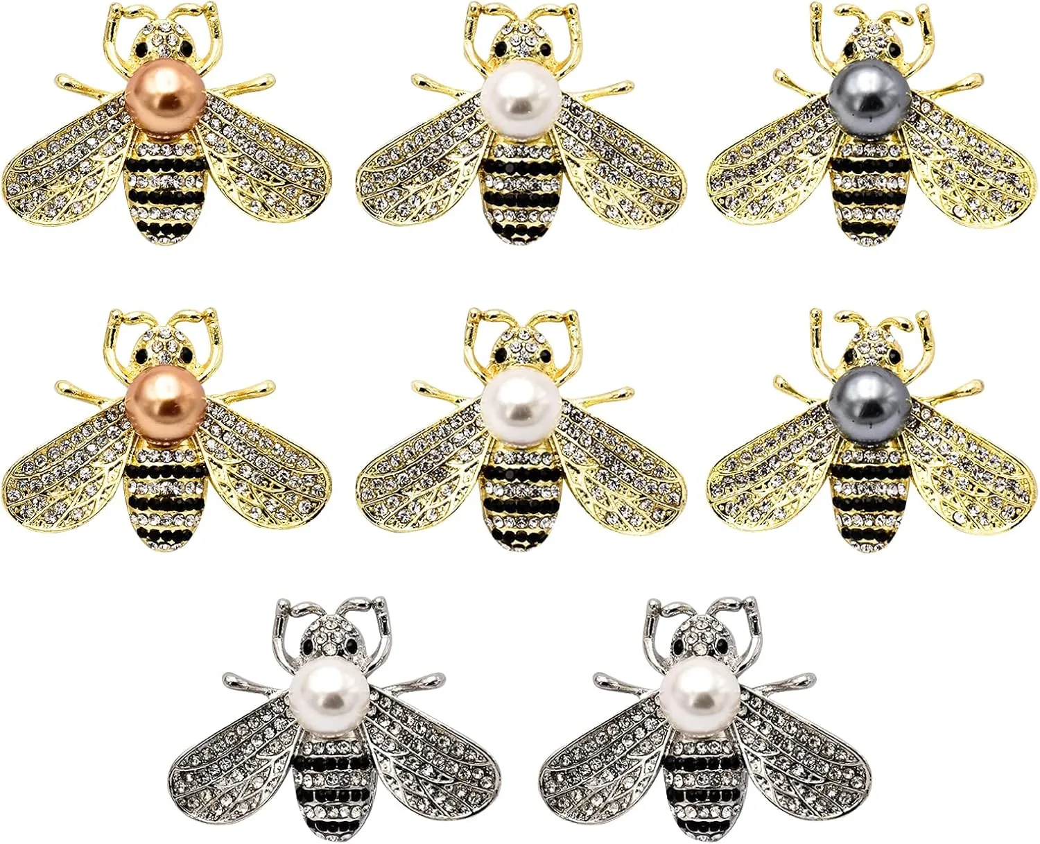8 PCS Honey Bee Brooches Lapel Pins Crystal Insect Themed Bee Brooches for Women