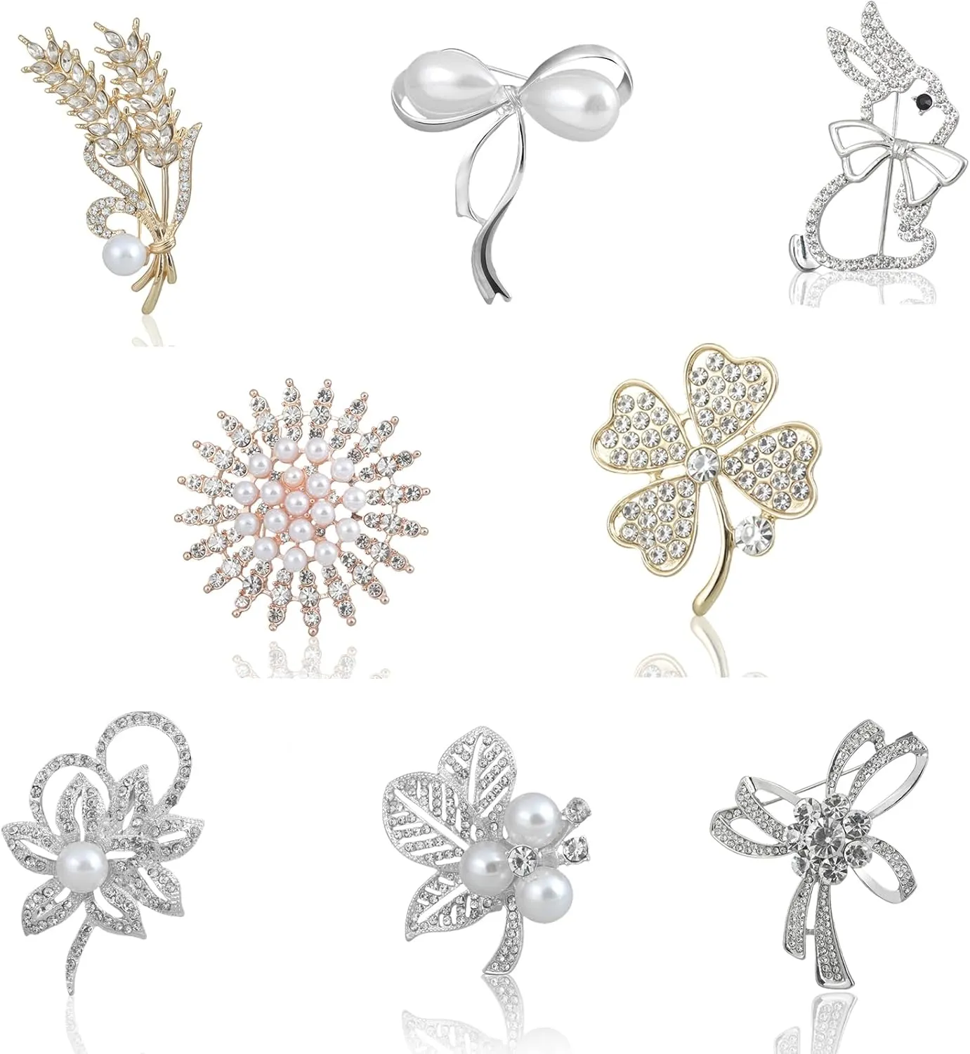 8-Piece Set of Women's Brooches Bow Brooches Women's Bridal Bouquet Gifts Pearl Rhinestone Pins Brooch Set