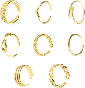 8pcs Open Toe Rings Flower Hollow Band Vintage Toe Set Adjustable Women Beach Jewelry