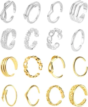 8pcs Open Toe Rings Flower Hollow Band Vintage Toe Set Adjustable Women Beach Jewelry