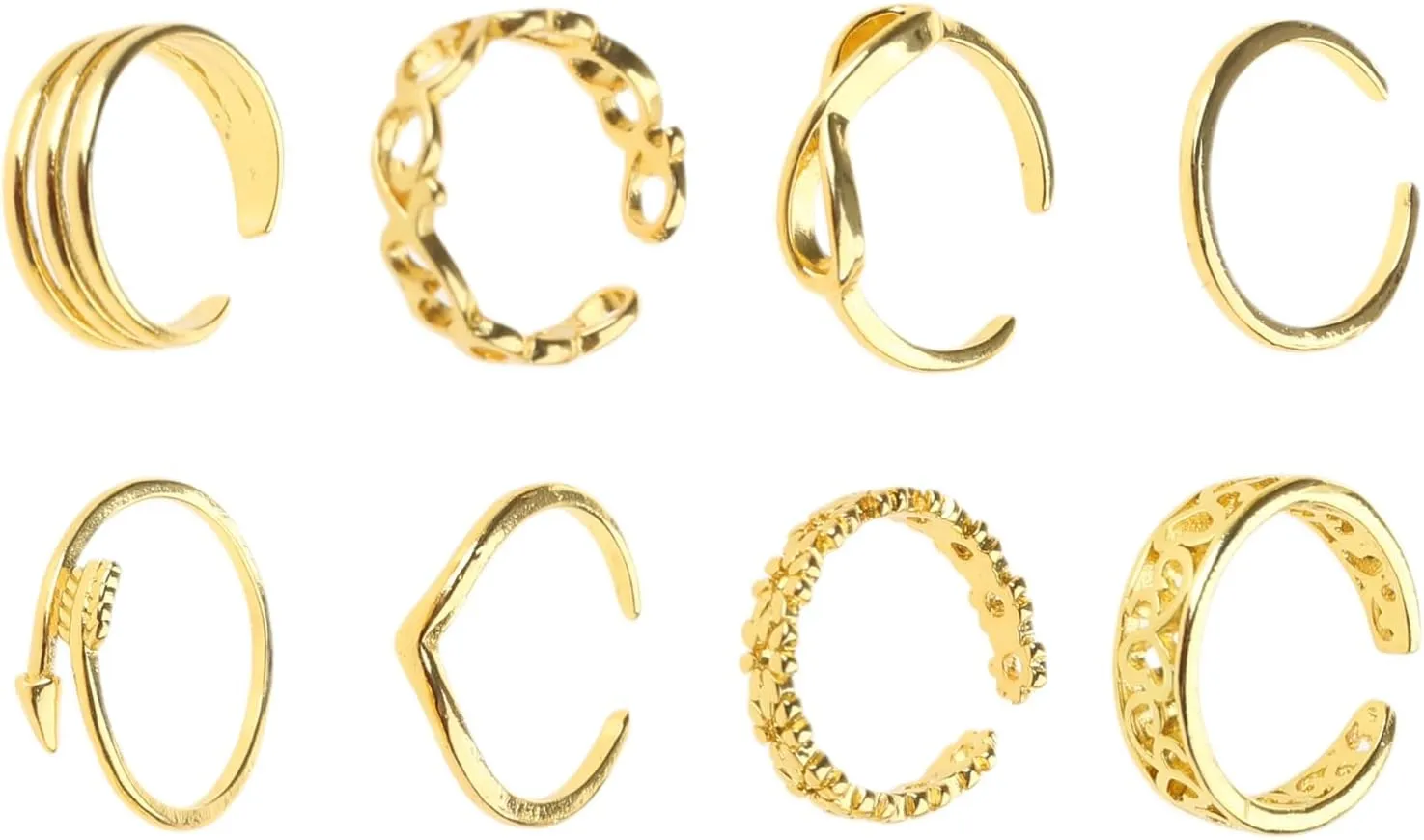 8pcs Open Toe Rings Flower Hollow Band Vintage Toe Set Adjustable Women Beach Jewelry