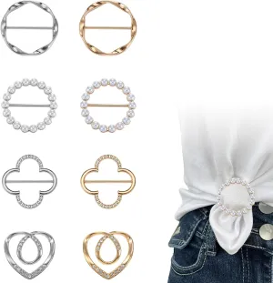 8pcs Silk Scarf Ring Clip T-shirt Tie Clips for Women Fashion Clothes Corner Knotted Button for Women Fashion Metal Round Circle Shirt Clip Buckle Waist Cincher Clips Tightener