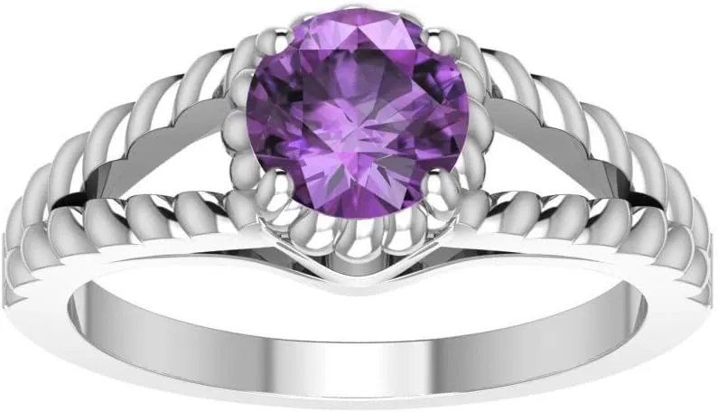 925 Real Sterling Silver Round Cut Prong Gemstone Women Fine Ring