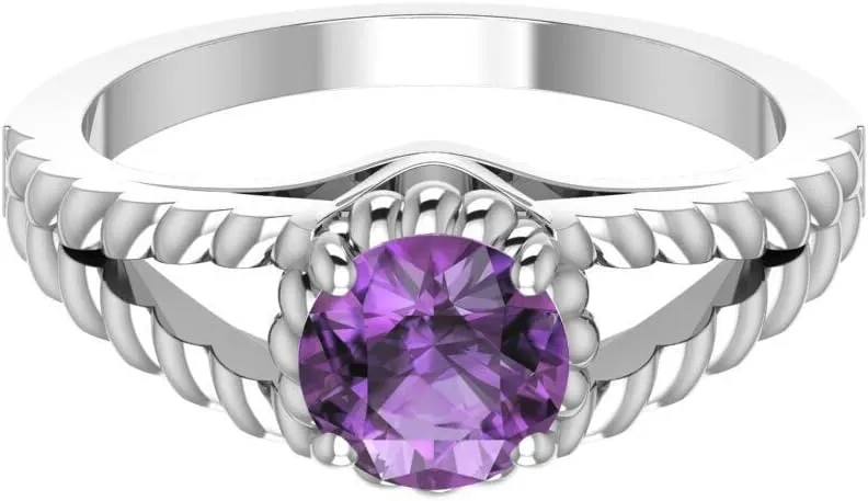925 Real Sterling Silver Round Cut Prong Gemstone Women Fine Ring