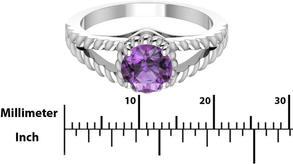 925 Real Sterling Silver Round Cut Prong Gemstone Women Fine Ring