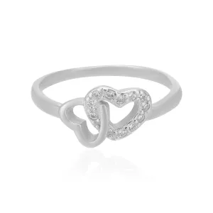 925 Rhodium Plated Contrasting Heart Pair Rings