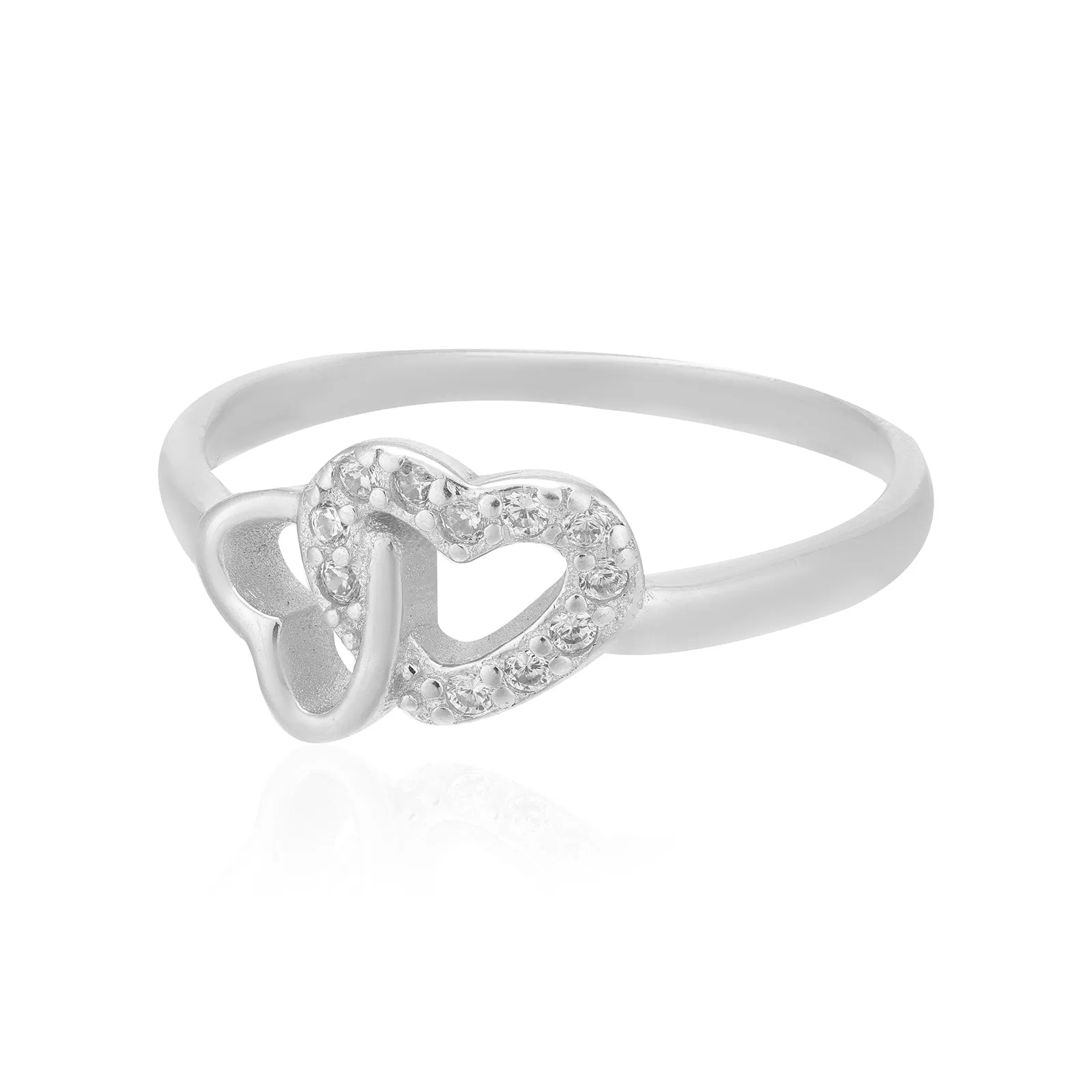 925 Rhodium Plated Contrasting Heart Pair Rings