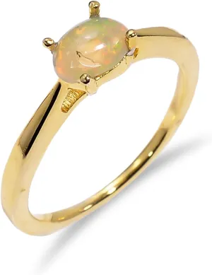 925 Silver Opal Ring  Natural Ethhiopian Fire Opal Gemstone Silver Ring, October Birthstone Wedding Engagement Promise Ring (R029)
