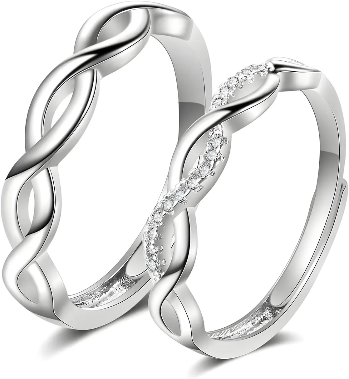 925 Silver Twisted Infinity Rings Set CZ Infinity Knot Ring Adjustable Matching Rings Adjustable Promise Rings for Couples