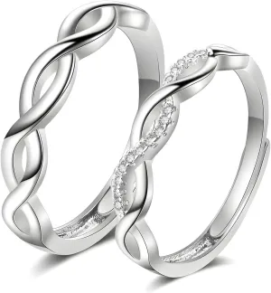 925 Silver Twisted Infinity Rings Set CZ Infinity Knot Ring Adjustable Matching Rings Adjustable Promise Rings for Couples