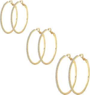 925 Sterling Silver Earrings Large Rhinestone Hoop Earrings Big Cubic Zirconia Hoop Earrings Thin Rhinestones Round Hoop Earrings for Women 20/30/40/50/60/70mm Sparkly Hoops With Crystals for Womens