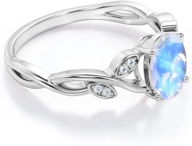 925 Sterling Silver Moonstone Sapphire Emerald Moss Agate Alexandrite Ring for Women 1.5 Carat Gemstone Rings for Her Statement Engagement Ring Jewelry Gifts for Birthday Valentine's Day Christmas
