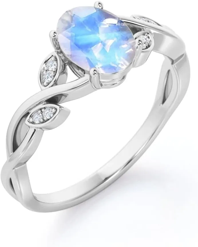 925 Sterling Silver Moonstone Sapphire Emerald Moss Agate Alexandrite Ring for Women 1.5 Carat Gemstone Rings for Her Statement Engagement Ring Jewelry Gifts for Birthday Valentine's Day Christmas