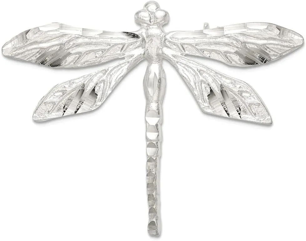 925 Sterling Silver Satin Finish Sparkle Cut Dragon Fly Pin 36x45mm Wide Brooches and-Pin for Women