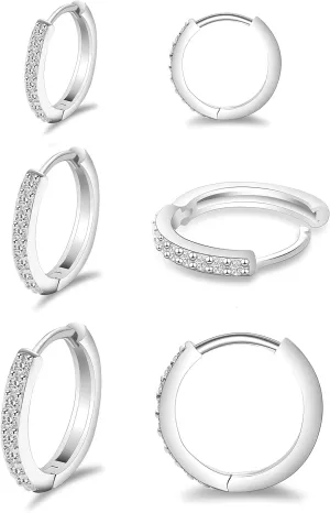 925 Sterling Silver Small Hoop Earrings, 14K White Gold Plated Small Silver Hoop Earrings Cubic Zirconia Silver hoop Huggie Hoop Ear Piercing Earrings for Women Men