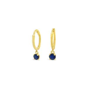 9k Yellow Gold Sapphire & Diamond Drop Huggie Earrings