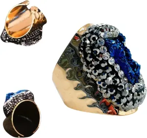 Adjustable Chunky Rings for Women Gold Chunky Ring Shining Stone Blue Rings for Women Natural Stone Ring for Her Random Stone Shape Chunky Ring Big Gemstone Ring