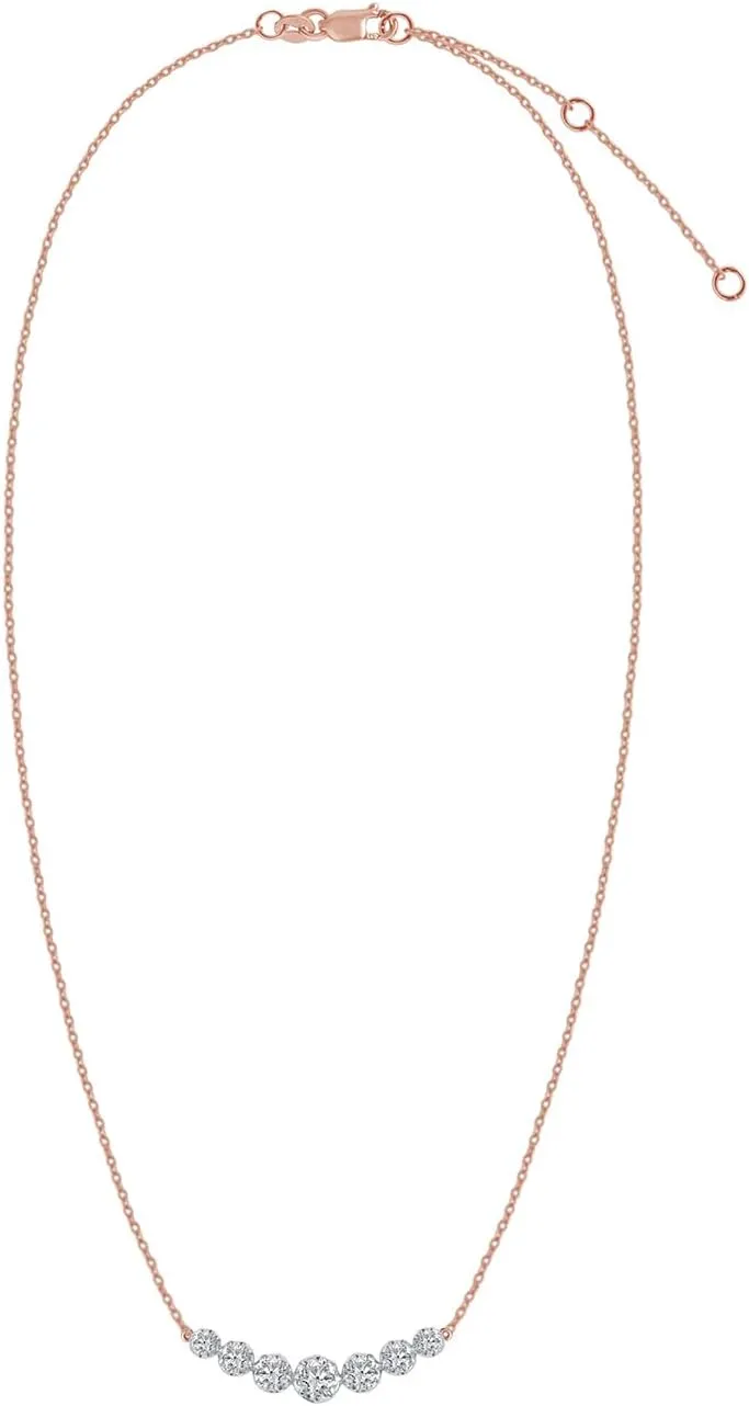 AFFY 7-Stone Necklace For Women |1 1/5 Carat Round Shape Lab Grown Diamond Tow Tone Choker Necklace In 14K Solid Gold Jewelry Gifts For Her With 18" Cable Chain (1.20 Cttw)