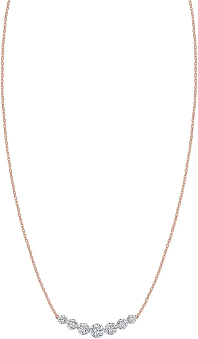 AFFY 7-Stone Necklace For Women |1 1/5 Carat Round Shape Lab Grown Diamond Tow Tone Choker Necklace In 14K Solid Gold Jewelry Gifts For Her With 18" Cable Chain (1.20 Cttw)
