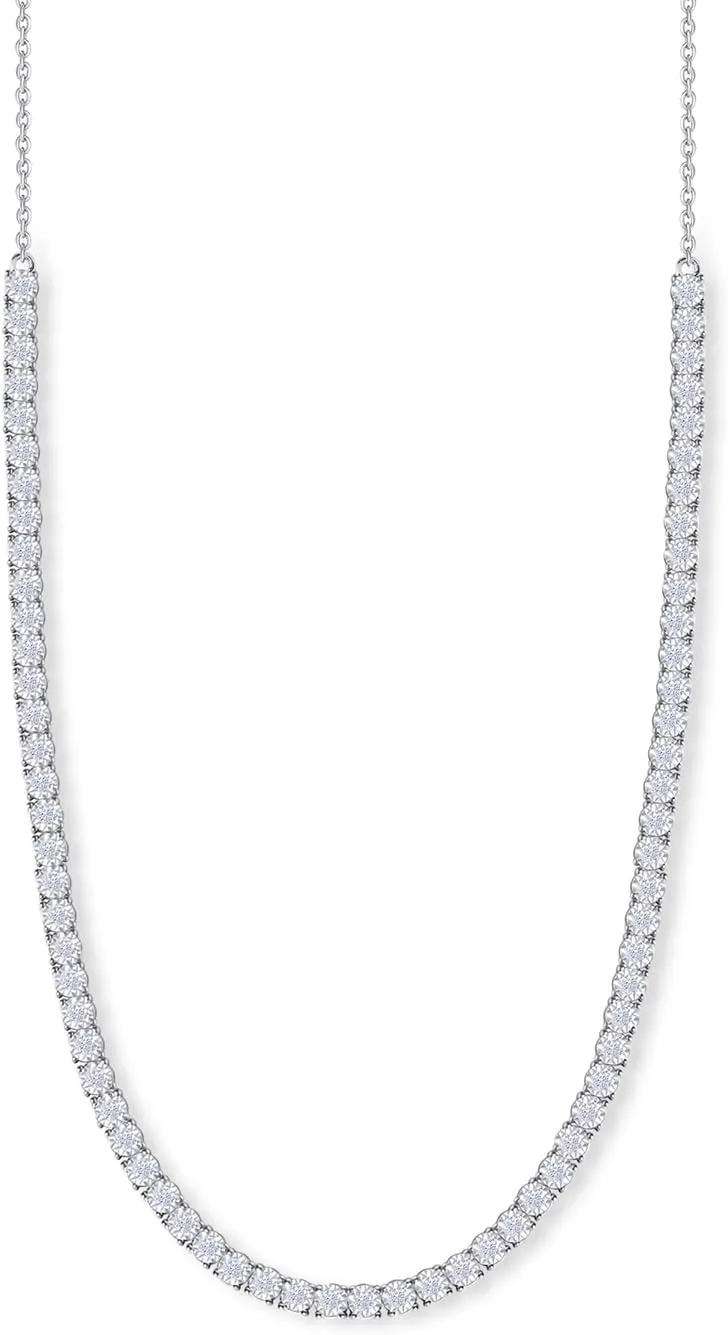 AFFY Tennis Necklace for Women, 1.00 Carat Round Lab Grown Diamond Dainty Choker Necklace In 14K Gold Over Sterling Silver 18" Long Chain Necklace Jewelry Gifts For Her