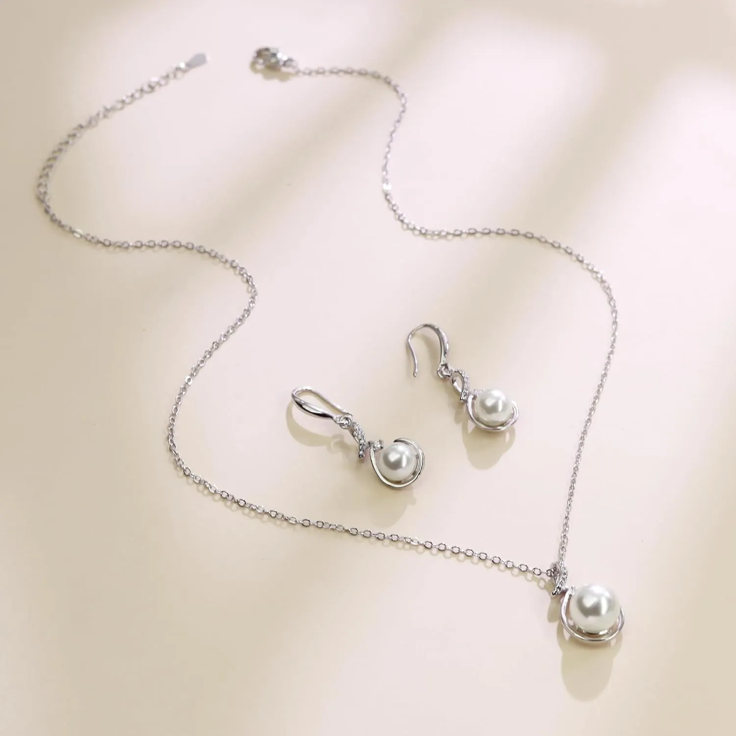 AILUOR Pearl Jewelry Set for Women, Faux Freshwater Single Pearl Necklace and Earring Set with 18 Inch Silver Chain Dainty Wedding Jewelry for Brides Mom Mother's Day Birthday Gifts