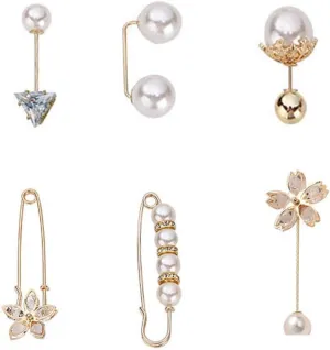 AKOAK 6 Pcs Pearl Brooch Set, Slip Proof Collar Buckle - Faux White Pearl Safety Pin for Women's Clothing Girls' Clothing Decorative Accessories