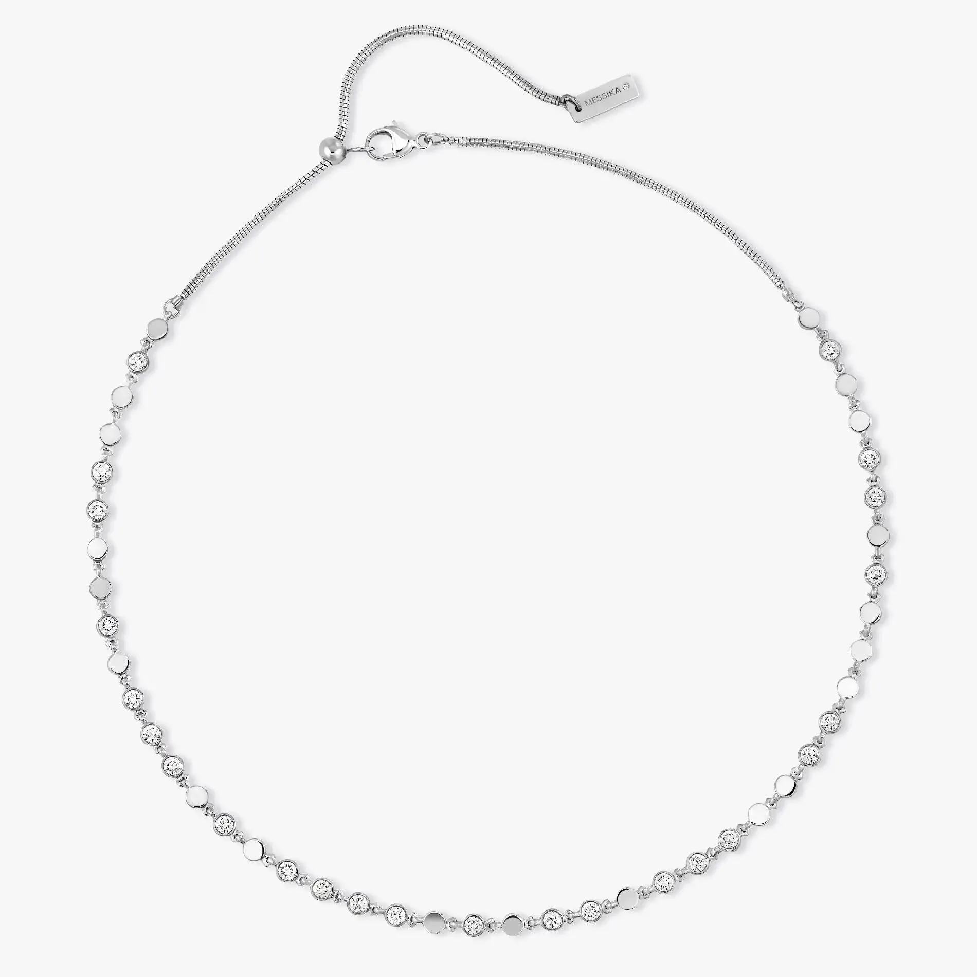 Alternating 18K White Gold and Diamond-Set Necklace