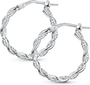 Amberta Italian 925 Sterling Silver Hoop Earrings for Women | Silver Twisted Hoops | Twisted Rope Hoop Earrings | Silver Round Hoop Earrings for Women
