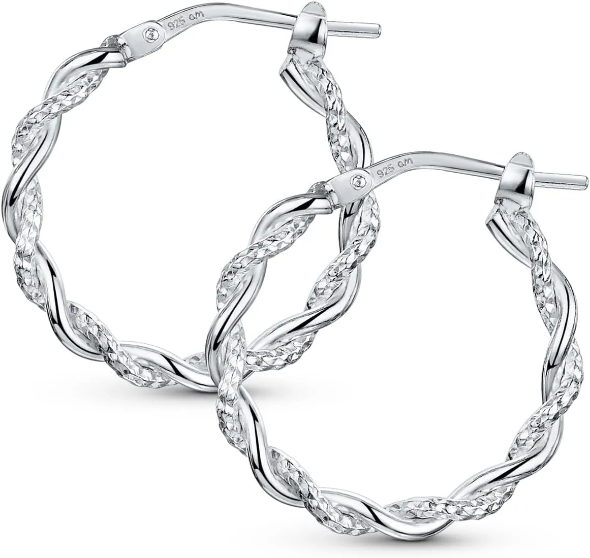 Amberta Italian 925 Sterling Silver Hoop Earrings for Women | Silver Twisted Hoops | Twisted Rope Hoop Earrings | Silver Round Hoop Earrings for Women