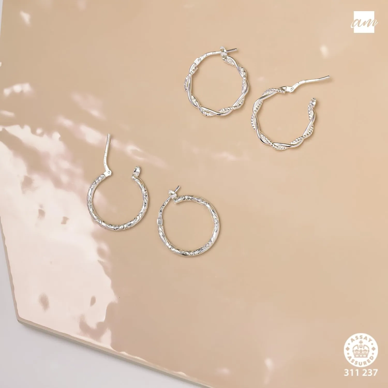 Amberta Italian 925 Sterling Silver Hoop Earrings for Women | Silver Twisted Hoops | Twisted Rope Hoop Earrings | Silver Round Hoop Earrings for Women