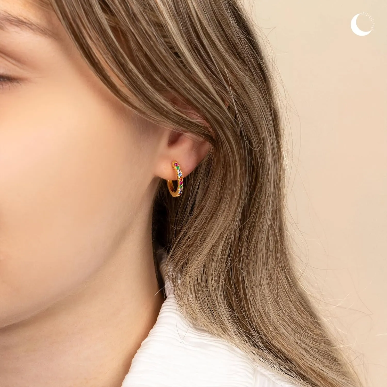 Amberta Lumini Women 925 Sterling Silver Rainbow Hoop Earrings