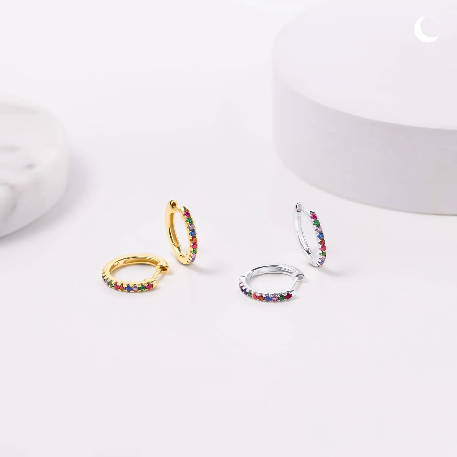 Amberta Lumini Women 925 Sterling Silver Rainbow Hoop Earrings