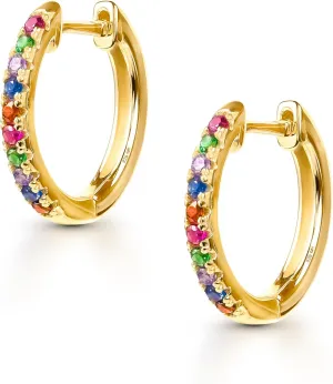 Amberta Lumini Women 925 Sterling Silver Rainbow Hoop Earrings
