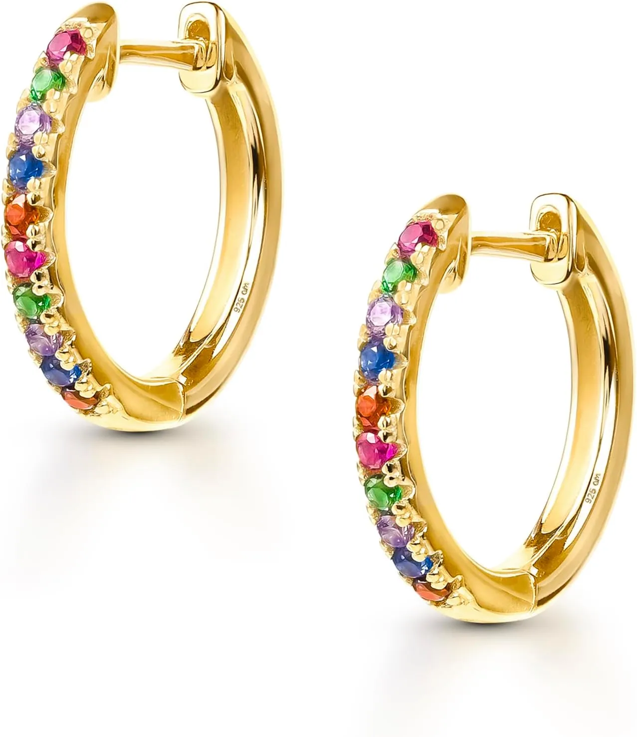 Amberta Lumini Women 925 Sterling Silver Rainbow Hoop Earrings