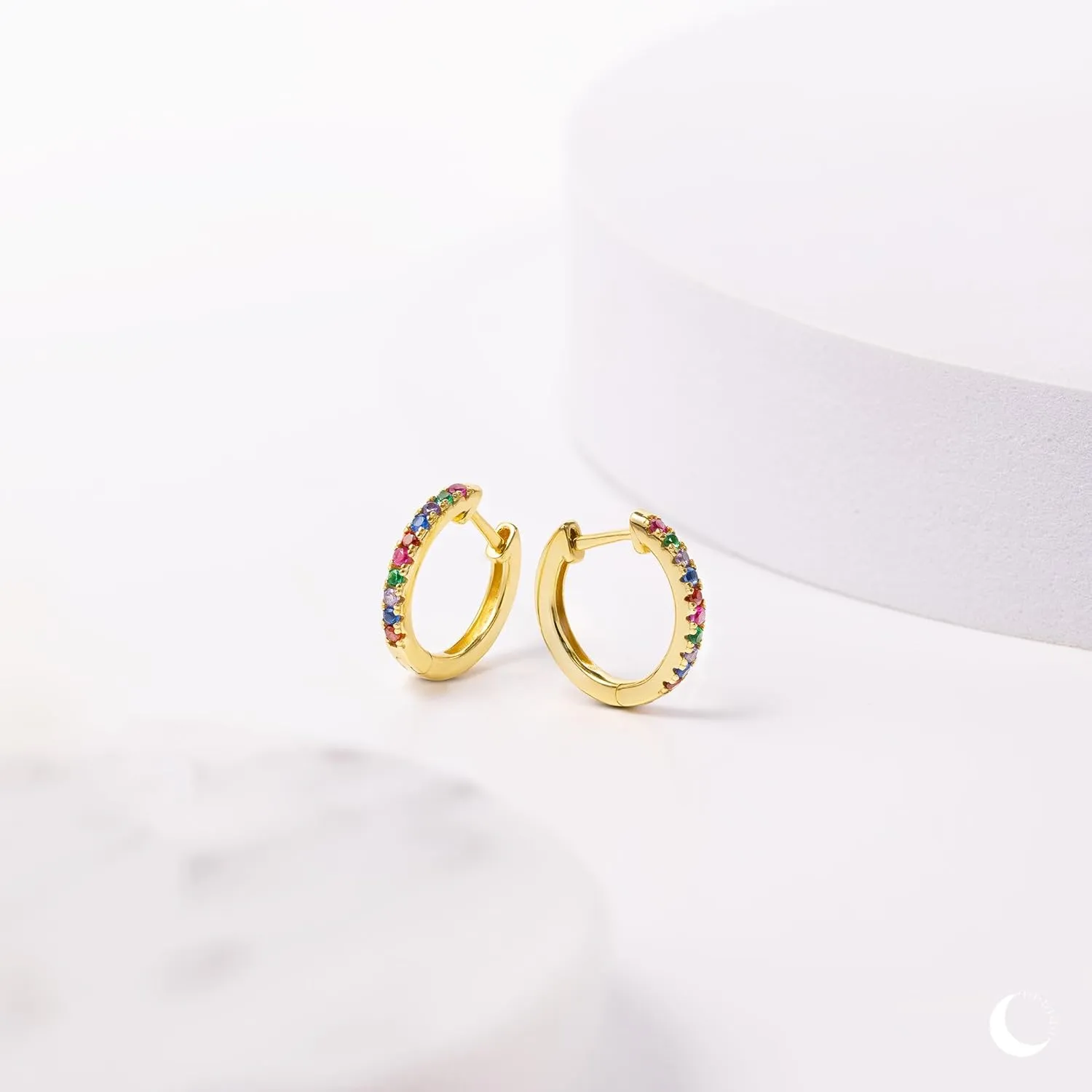Amberta Lumini Women 925 Sterling Silver Rainbow Hoop Earrings