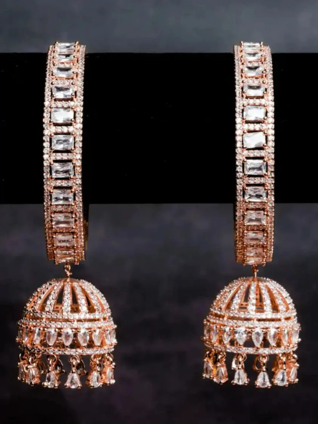 American Diamond  Rose Gold Bangle With Jhumka Hanging Pair