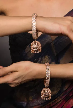 American Diamond  Rose Gold Bangle With Jhumka Hanging Pair