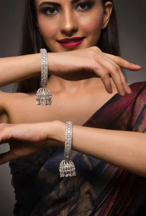 American Diamond  Silver Bangle With Jhumka Hanging Pair