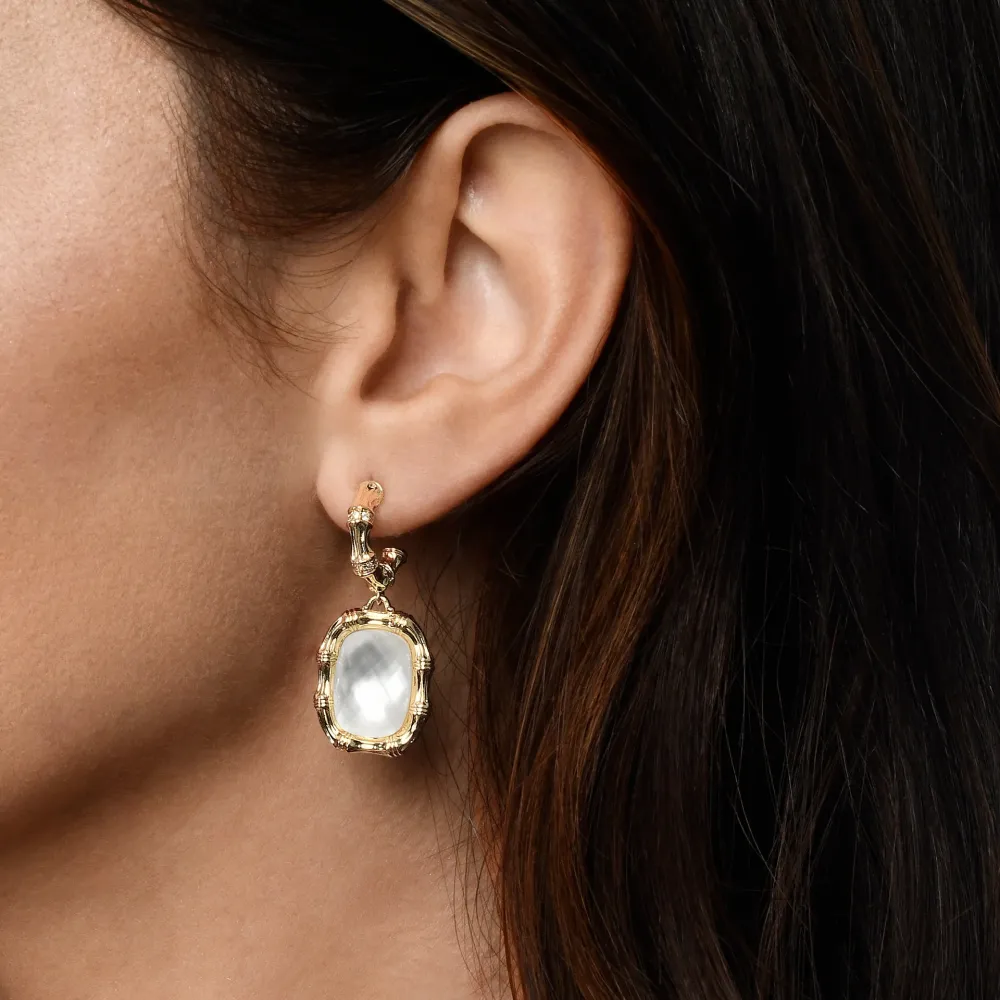 Anabel Aram Bamboo Stone Drop Pearl Earrings