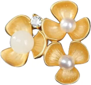 Ancient Gold Craftsmanship Jade Round Beads Pearl Temperament Luxury Brooch Jewelry 1Pcs
