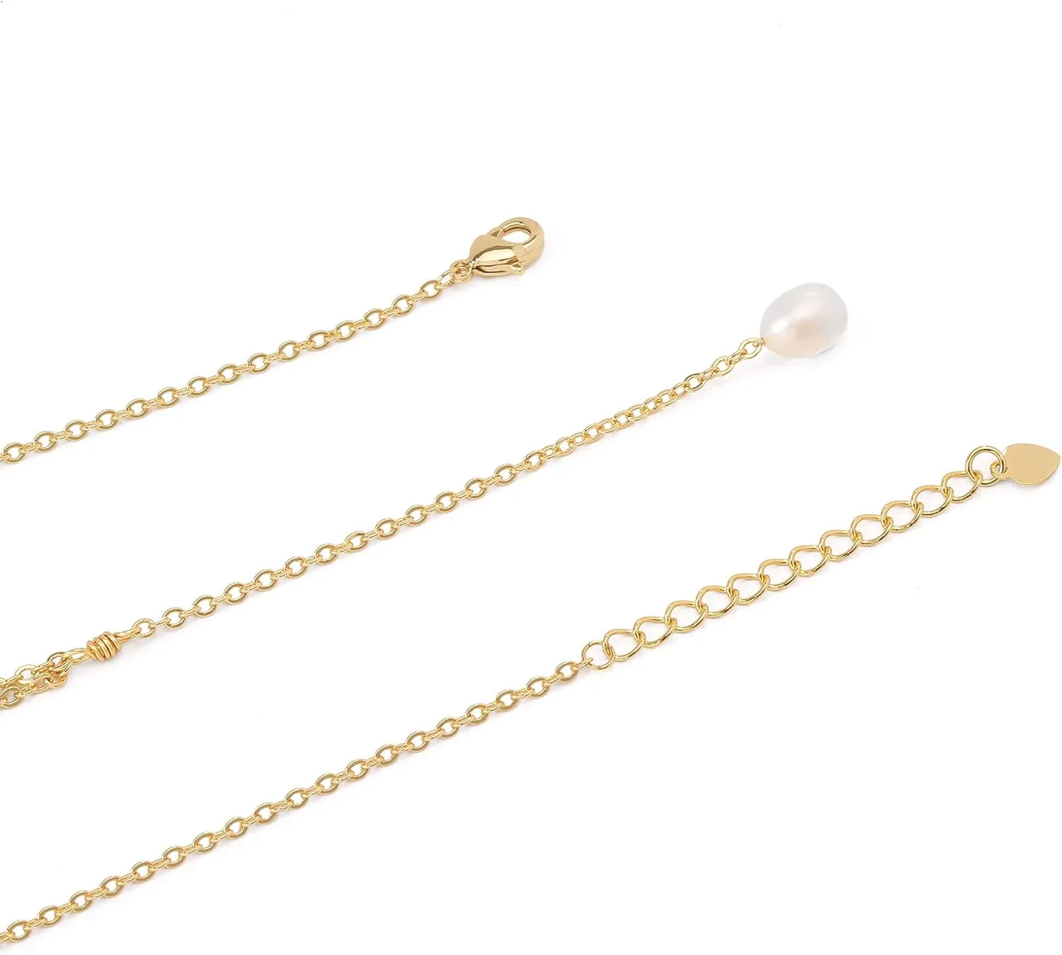 Aobei Pearl 18K Gold Bar/Pearl / 3 Circles / 3 Half-Round/Conch Pendant Necklace Long Chain Y Necklace Minimalist Layering Jewelry for Women
